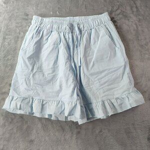 Unbranded Womens Ruffle Hem Shorts Light Blue Cotton Lounge‎ Comfy Cottagecore